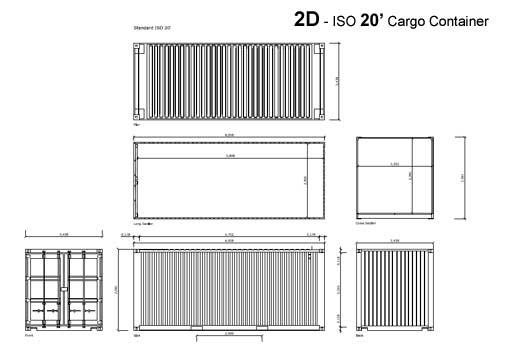 autocad drawing iso container dimension